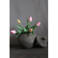 Bos kunst tulpen roze/creme 30cm