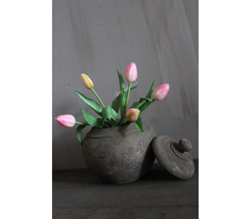 Bos kunst Tulpen roze/creme 30 cm