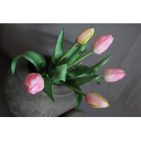 Bos kunst tulpen roze/creme 30cm