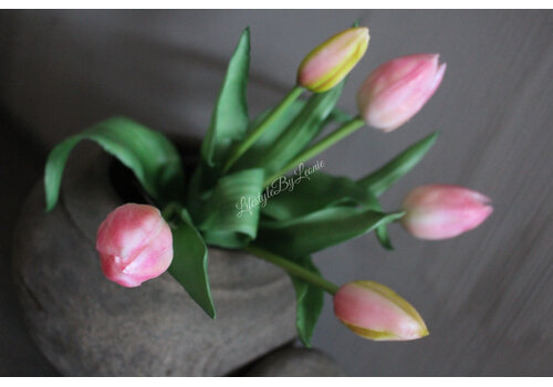 Bos kunst Tulpen roze/creme 30 cm