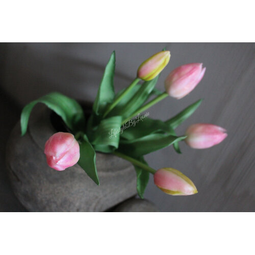 Bos kunst tulpen roze/creme 30cm 