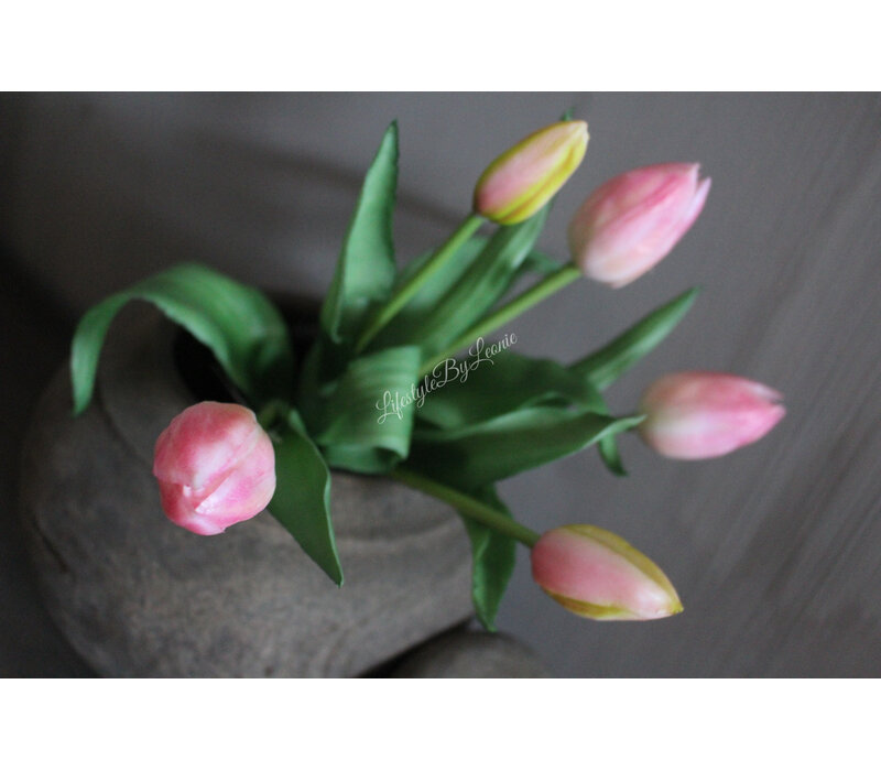 Bos kunst Tulpen roze/creme 30 cm