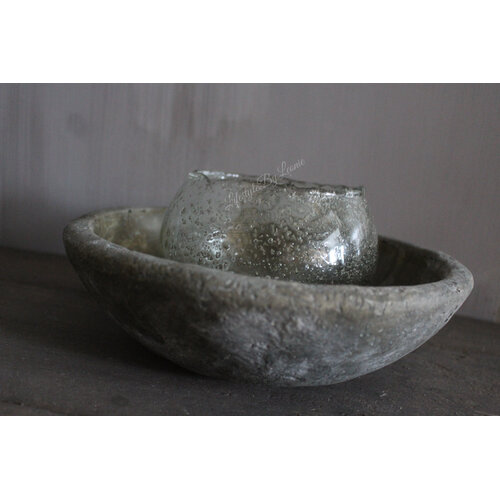 Glazen rond windlicht Desi metal chips 14 x 10 cm 