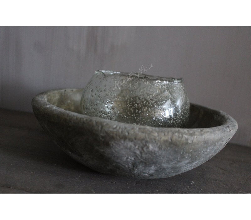 Glazen rond windlicht Desi metal chips 14 x 10 cm