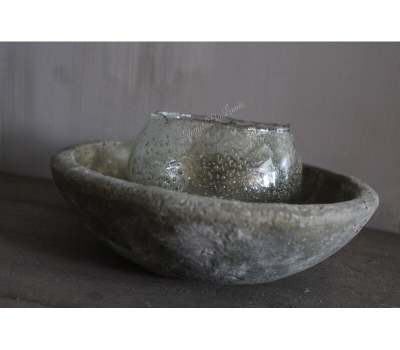 Glazen rond windlicht Desi metal chips 14x10cm