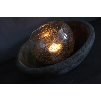 Glazen rond windlicht Desi metal chips 14 x 10 cm