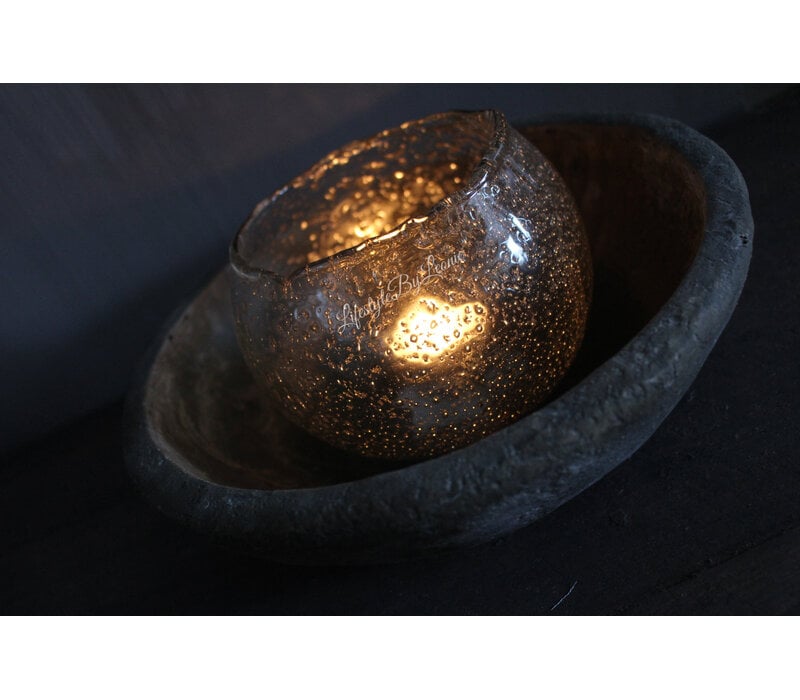 Glazen rond windlicht Desi metal chips 14 x 10 cm