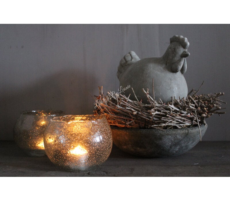 Glazen rond windlicht Desi metal chips 14 x 10 cm