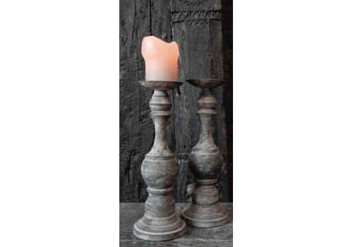 Stoere houten baluster kandelaar Old barn 27 x 12 cm