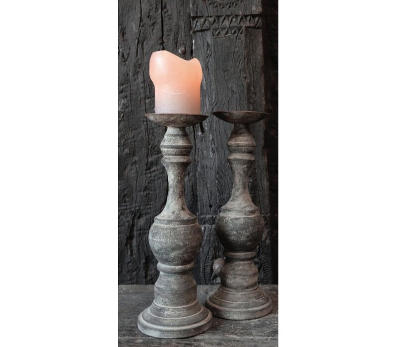 Stoere houten baluster kandelaar Old barn 27 x 12 cm