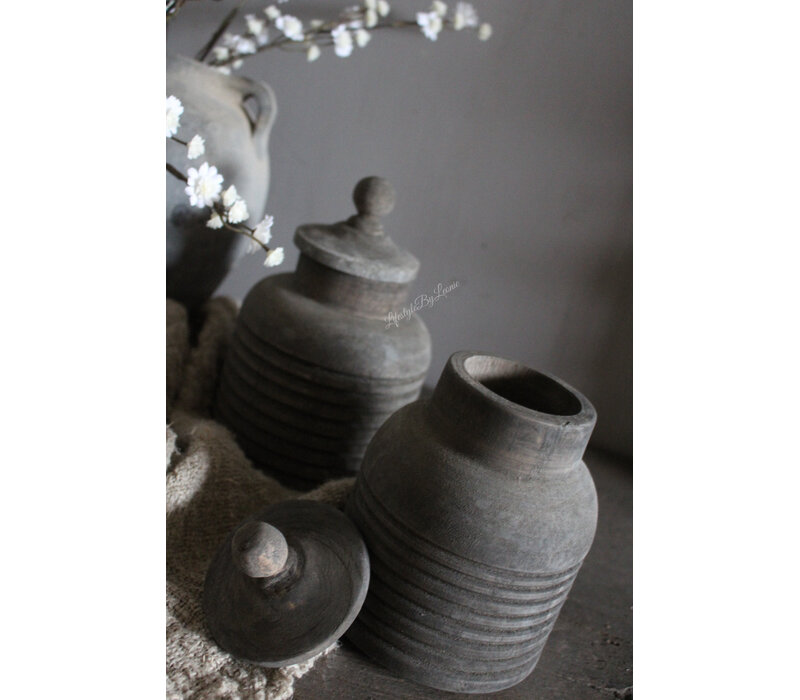 Houten kruikje met deksel Rib matteo 18 cm