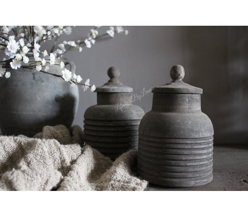 Houten kruikje met deksel Rib matteo 18cm