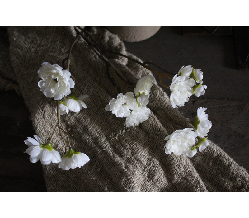 Zijden bloeiende bloesem tak Soft white 50cm
