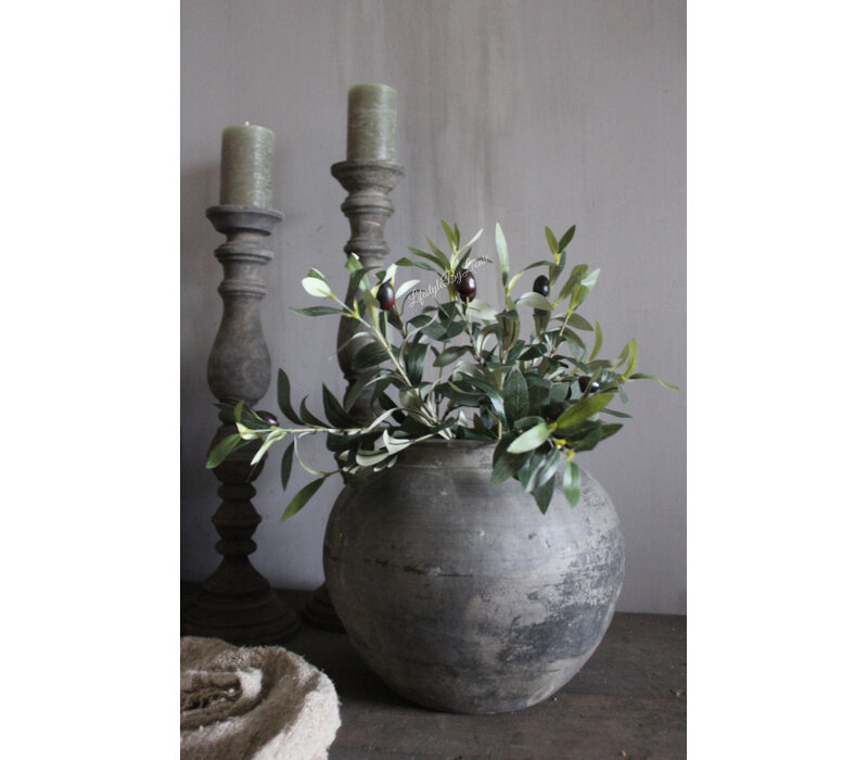 Zijden olijftak met zwarte olijven 50cm