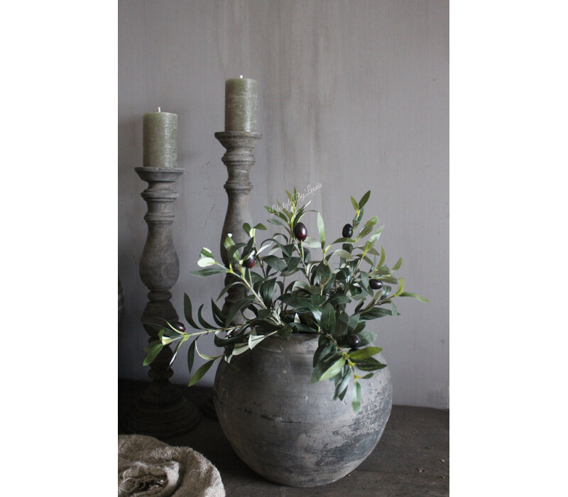 Zijden olijftak met zwarte olijven 50 cm