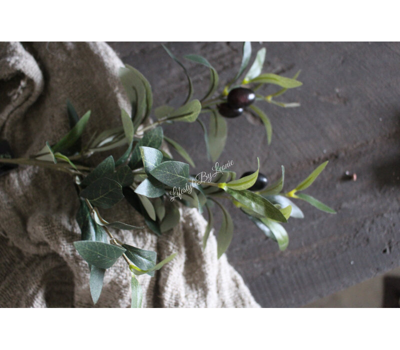 Zijden olijftak met zwarte olijven 50cm
