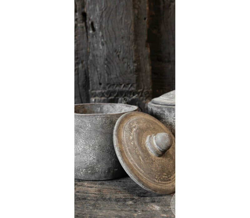 Mooie stenen pot met deksel Old barn 16 x 15 cm