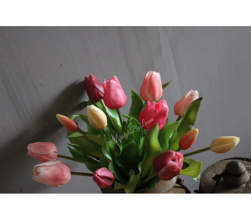 Bosje kunst tulpen real touch Burgundy / Pink 31cm