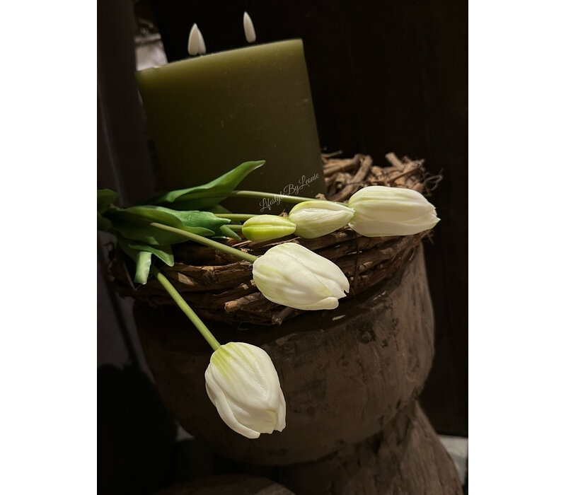 Bosje lange kunst Tulpen real touch white 40 cm