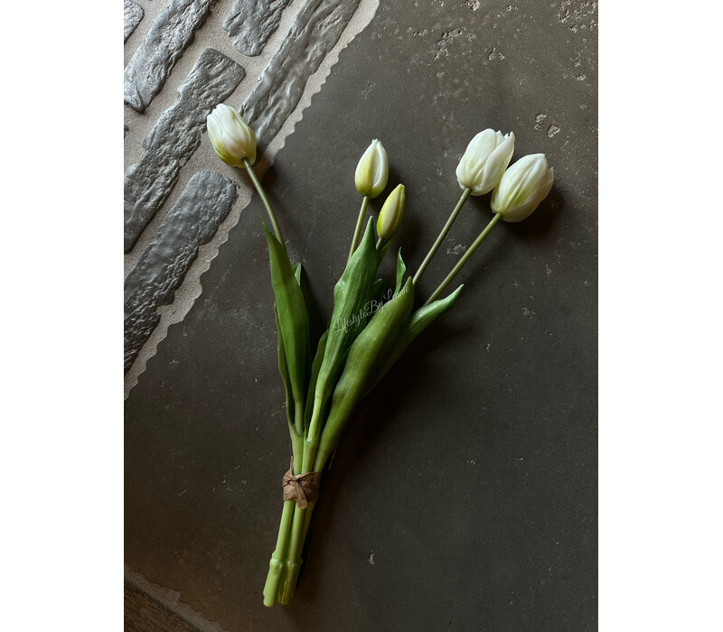 Bosje lange kunst Tulpen real touch white 40 cm