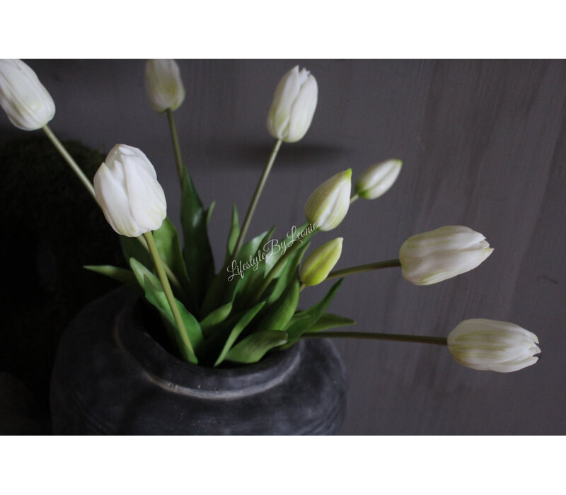 Bosje lange kunst Tulpen real touch white 40 cm