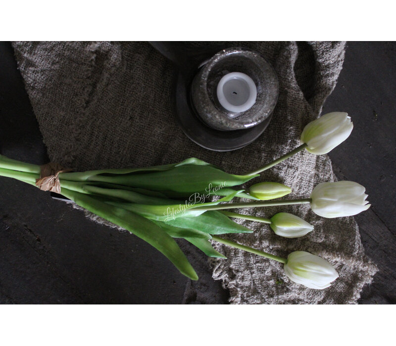 Bosje lange kunst tulpen real touch White 40cm