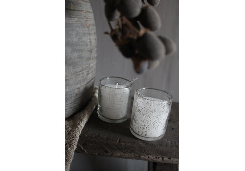 Cilinder windlicht steenslag + kaars 7x8cm