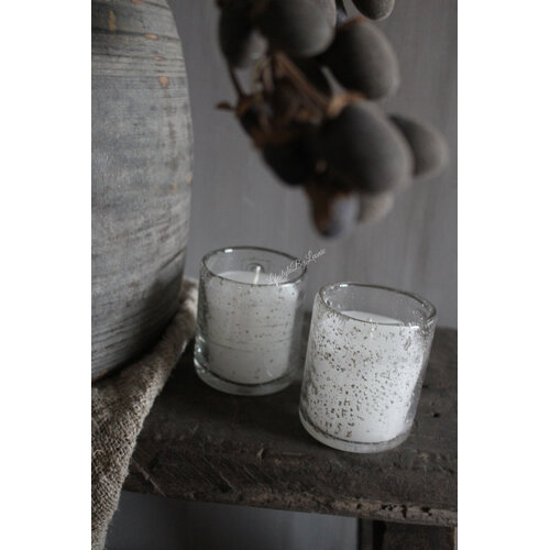 Cilinder windlicht steenslag + kaars 7x8cm 