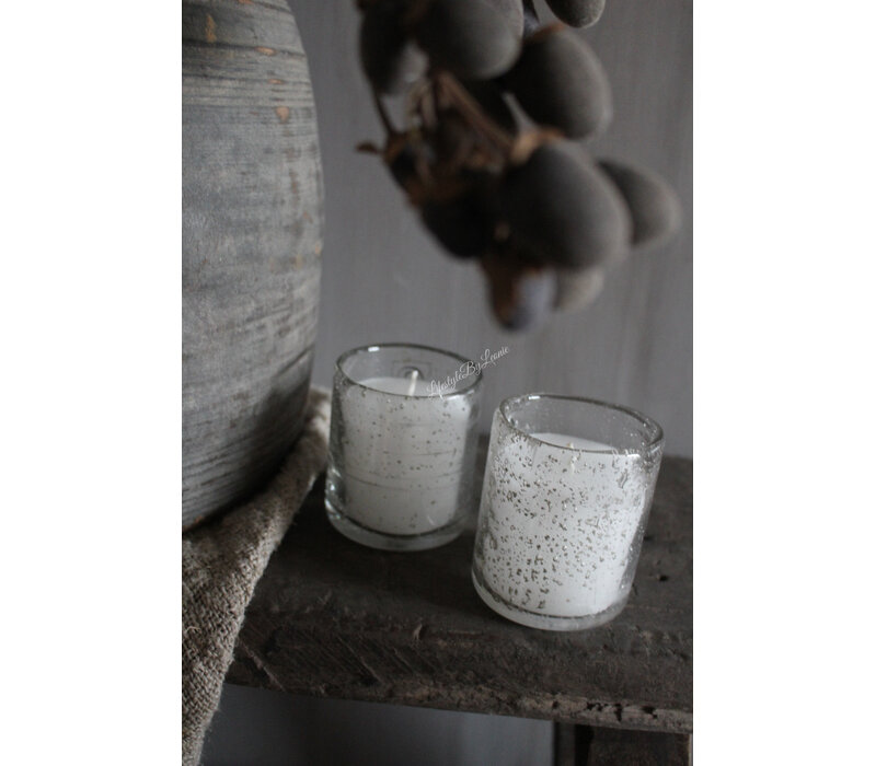 Cilinder windlicht steenslag incl. kaars 7 x 8 cm