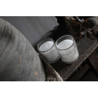 Cilinder windlicht steenslag + kaars 7x8cm