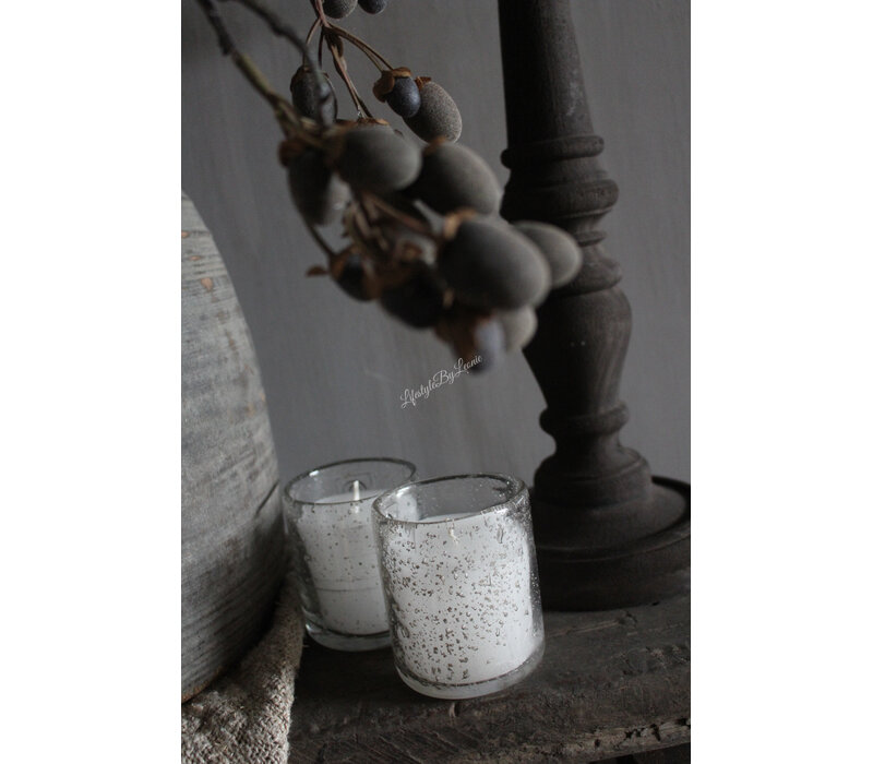 Cilinder windlicht steenslag + kaars 7x8cm