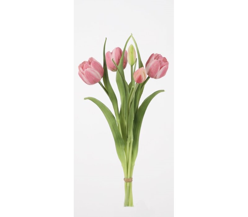 Bos real touch bol tulpen x5 Pink/White 43cm