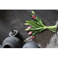 Bosje real touch Tulpen pink met groen blad 32 cm