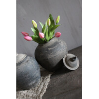 Bosje real touch Tulpen pink met groen blad 32 cm