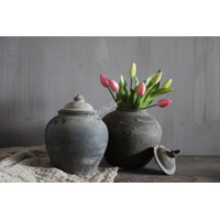 Bosje real touch Tulpen pink met groen blad 32 cm