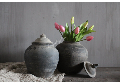 Bosje real touch tulpen pink met groen blad 32cm