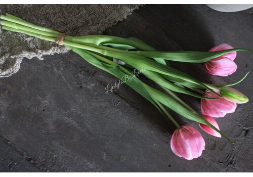 Bos real touch bol tulpen x5 Pink/White 43cm