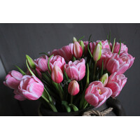 Bos real touch bol Tulpen 5x pink/white 43 cm