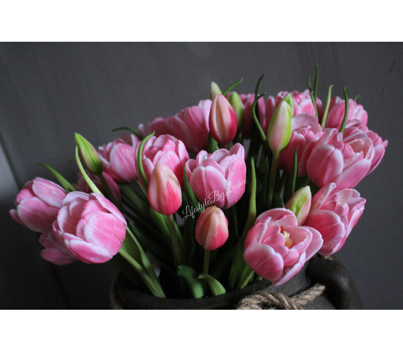 Bos real touch bol Tulpen 5x pink/white 43 cm