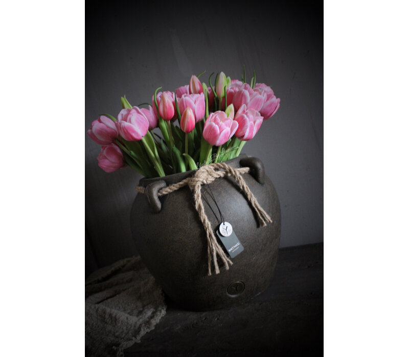 Bos real touch bol Tulpen 5x pink/white 43 cm