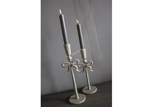 Metalen kandelaar dinerkaars Strikje beige 30 cm