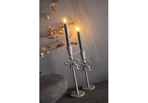 Metalen kandelaar dinerkaars Strikje beige 25 cm