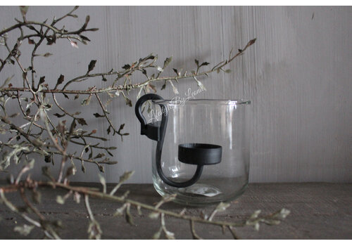 Rond windlicht helder glas + S haak 10x9cm