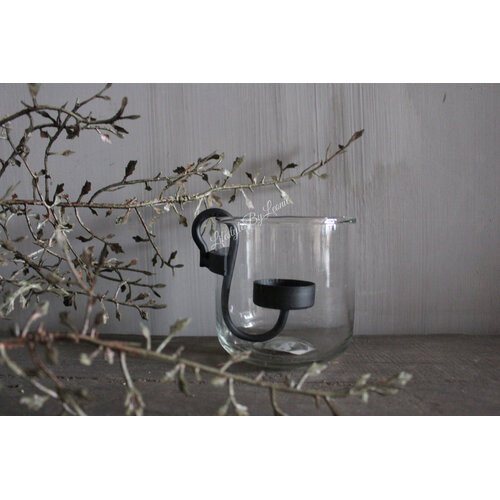 Rond windlicht helder glas + S haak 10x9cm 