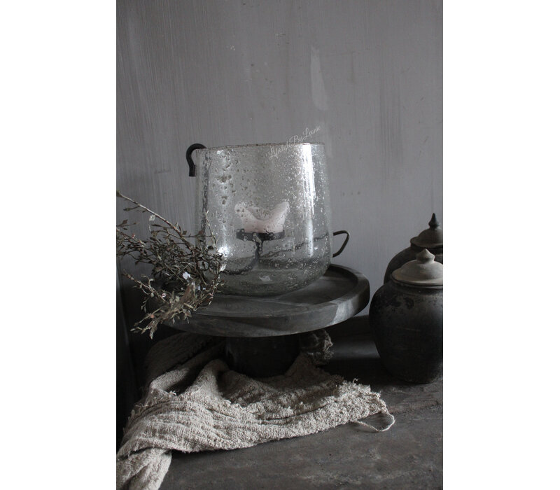 Rond windlicht met bubbeltjes + S haak 26x25cm