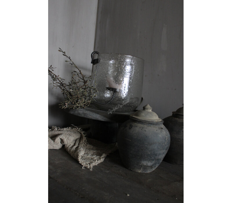 Rond windlicht met bubbeltjes + S haak 26x25cm