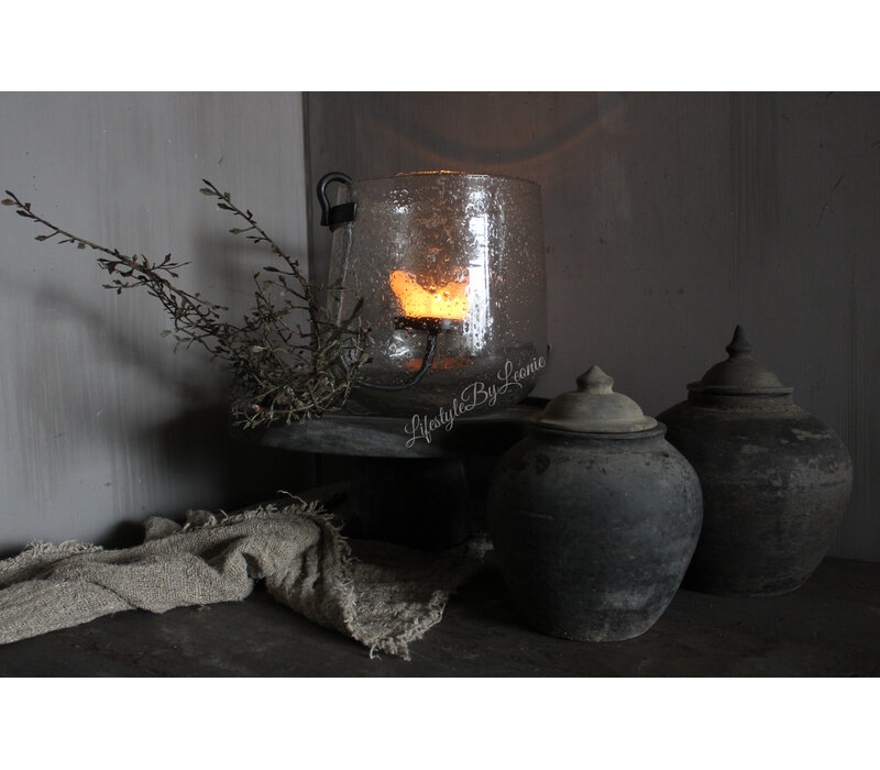 Rond windlicht met bubbeltjes + S haak 26x25cm