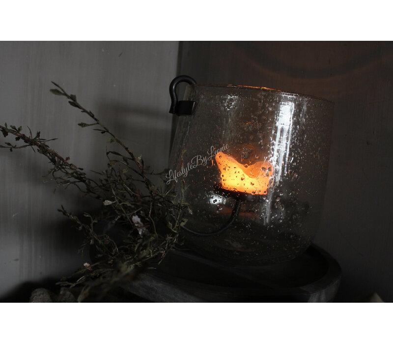 Rond windlicht met bubbeltjes + S haak 26x25cm