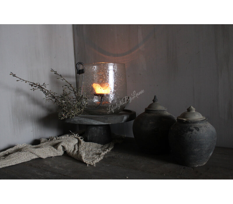 Rond windlicht met bubbeltjes + S haak 26x25cm