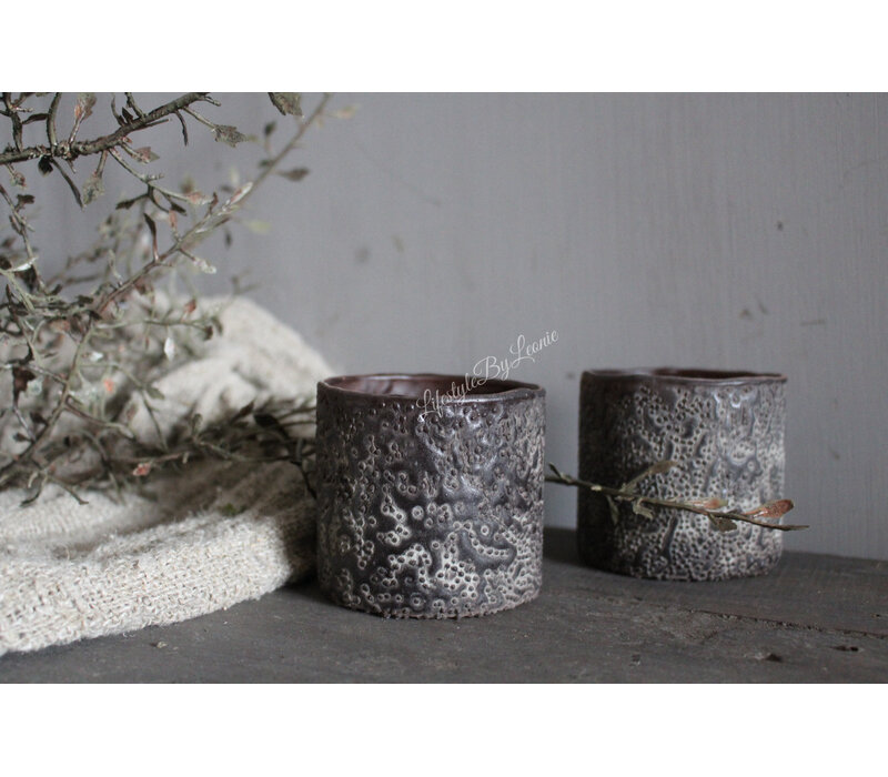 LUKSA cilinder windlicht Black/brown 7 x 7 cm